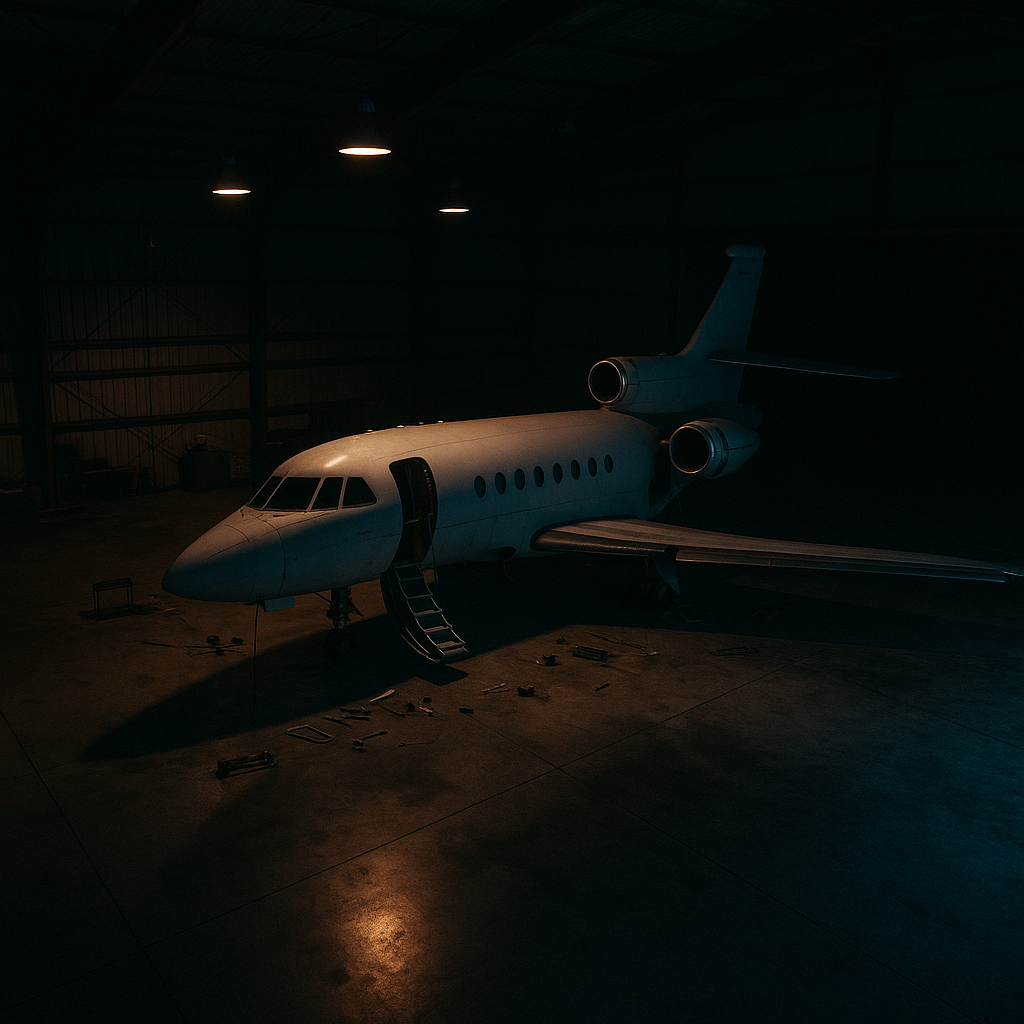 Aircraft hangar with maintenance crew